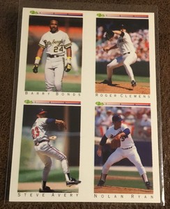 1992 Classic 4-in-1 Blank Back Barry Bonds Roger Clemens Steve Avery Nolan Ryan