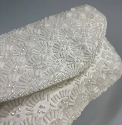 Настоящий винтажный сумочки клатч слоновой кости бисером цепочка ремень ар-деко вечер свадебный - Изображение 1 из 4