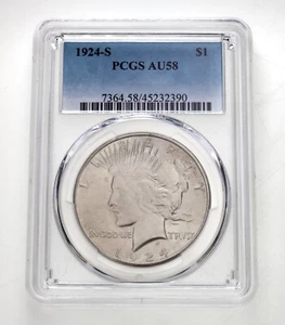 1924-S $1 Peace Dollar Graded By PCGS As AU58 Gorgeous Coin! - Picture 1 of 4