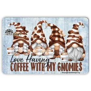 Coffee Bar Gnome Sign, Having Coffee with My Gnomies, gnome lover gift 12"x8" - Picture 1 of 2