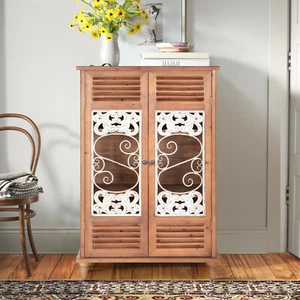 Tall Accent Cabinet Vintage Decorative Storage Cabinet Rustic Sideboard Cabinet - Picture 1 of 11
