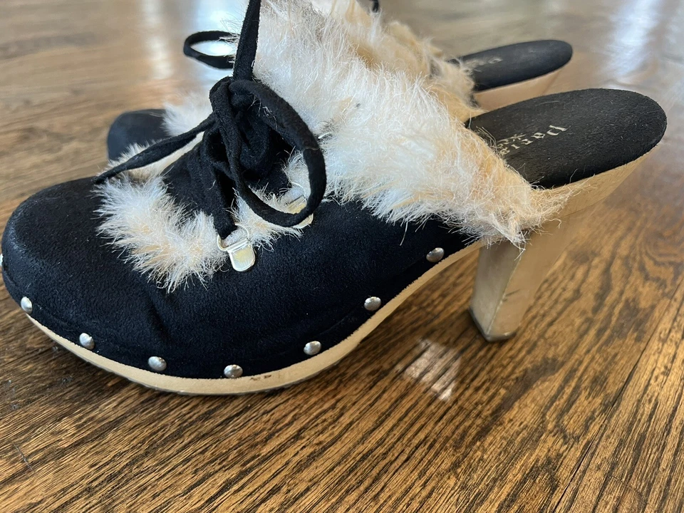 Zapatos sin cordones Paris Blues Belle para mujer negros/crema con piel talla 10 Foto 1 de 4