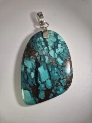 Anhänger Türkis Cabochon Spiderweb Hubei China über  Silber 925 Unikat 252 - Bild 1 von 4