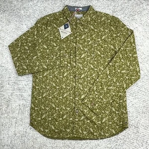White Stuff Shirt Mens Large Long Sleeve Peacock Bird Olive Flip Cuff Button Up - Picture 1 of 9