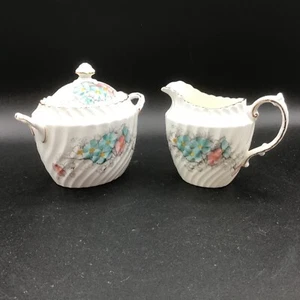 Aynsley Primula Twist Pattern Covered Sugar Bowl and Creamer. Made in England - Picture 1 of 10