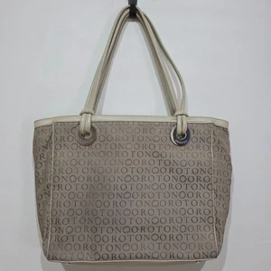 Oroton Tote Bag Beige Monogram Stencil Shoulder Large Leather Detail - Picture 1 of 17