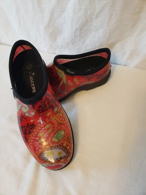 Sloggers Rain/Garden Slip On Shoes Sz 10 Red Print Women's Waterproof USA - Image 1 of 4