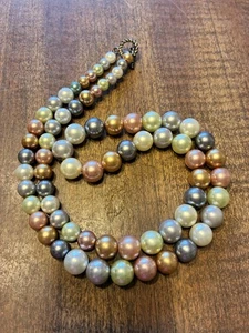 Beautiful 24” Vintage Faux Pearl Necklace Pink White Silver Gold Multi-Color - Picture 1 of 3