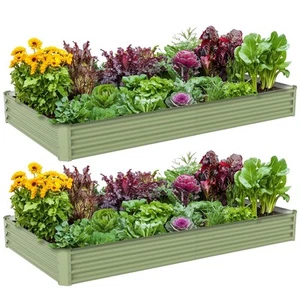 2PCS 8x4x1ft Galvanized Raised Garden Bed-Outdoor Galvanized Planter Box Green - Picture 1 of 7