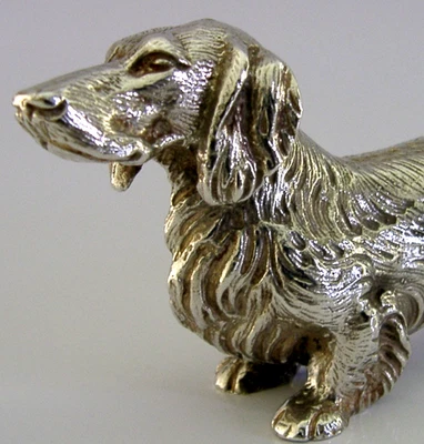 FIGURA DE ESCRITORIO PERRO SALCHICHA CHAPADO EN PLATA INGLÉS DE CALIDAD c1950s ANIMAL 420g Foto 1 de 4