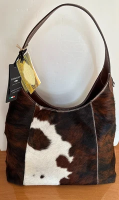 CAVALCANTI HOBO STYLE ANIMAL PRINT CALFHAIR & LEATHER DESIGNER HANDBAG NWT. - Image 1 of 4