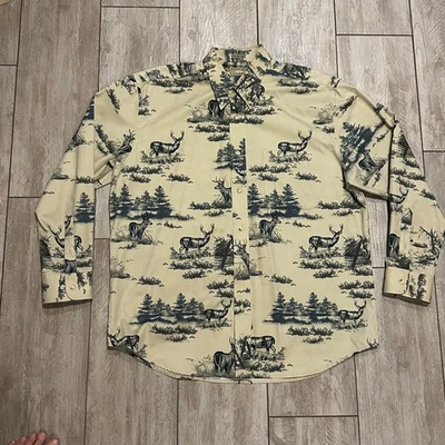 Natural Issue Mens Sz L Stag Buck Deer Hunting AOP Long Sleeve Button Down Shirt - Image 1 of 4