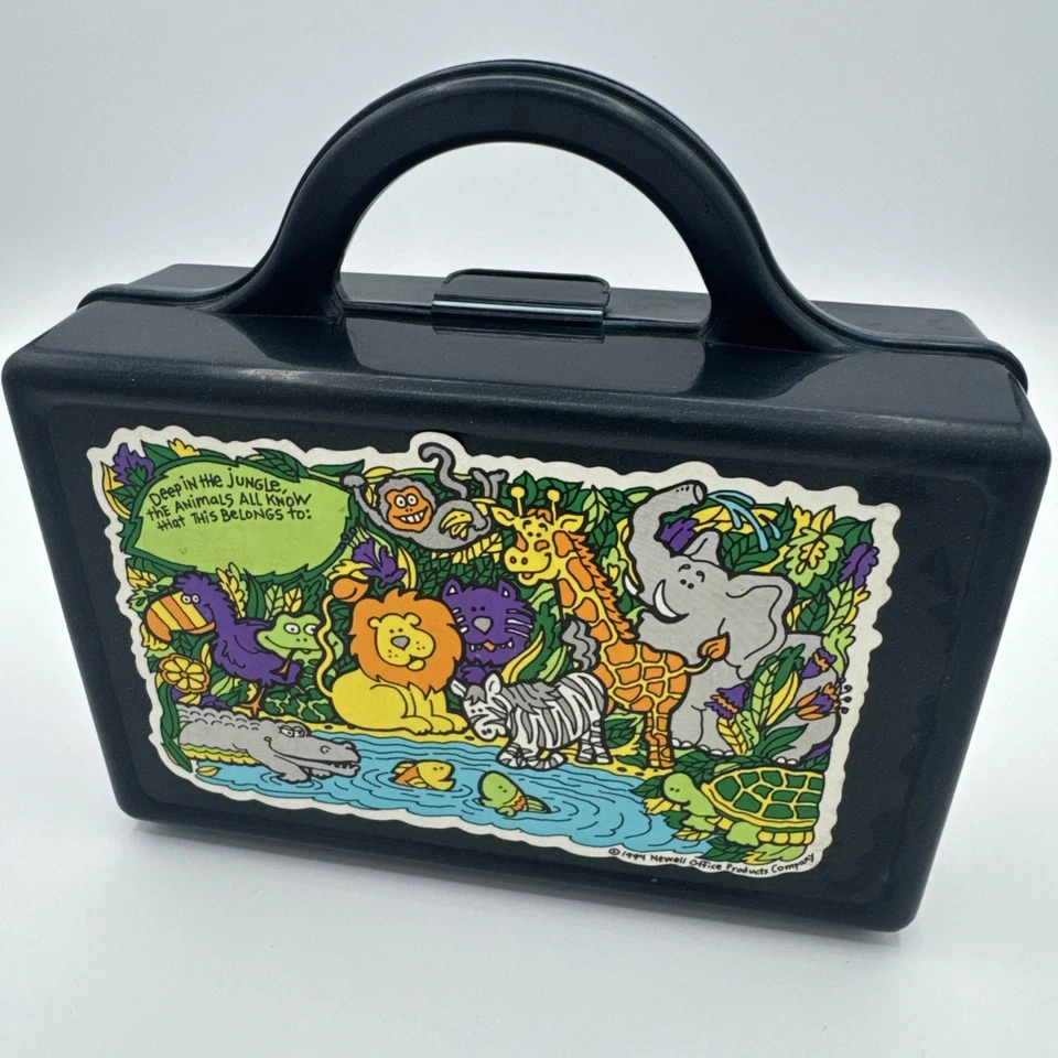 Caja de lápices DEEP IN JUNGLE Rain Forest estuche 1995 tucán cebra vintage años 90 escuela Foto 1 de 4