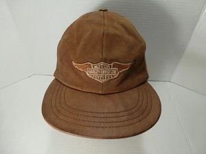 Vintage Harley Davidson Braun Leder Hut Distressed Wing Logo Biker Motorrad - Bild 1 von 12