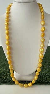 Vtg.Cultured Dyed Yellow Pearls 925 Clasp -20” Necklace - Picture 1 of 5