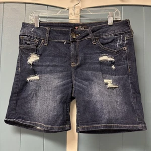GUESS Women’s Juniors Solid Blue Denim Jean Ripped Distressed Shorts Size 30 - Picture 1 of 6