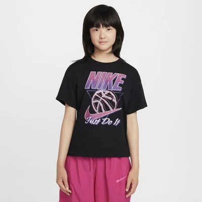 Nike Youth Girls Black Graphic Print Basketball Just Do It T Shirt Size M NWT - Image 1 of 4
