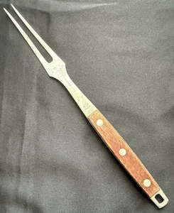 Vintage Japan Carving Fork Surgical Stainless Steel Wood Handle 11" Turning Fork - Picture 1 of 4