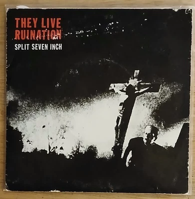 They Live/Ruination Split 7" 45 RPM Vinyl Record 2000 2-sided Lyrics Info Sheet - Image 1 of 4