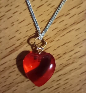 Vtg 925 Italy Sterling Silver 1.5mm Curb Chain w/ Red Heart Pendant 16" Necklace - Picture 1 of 7