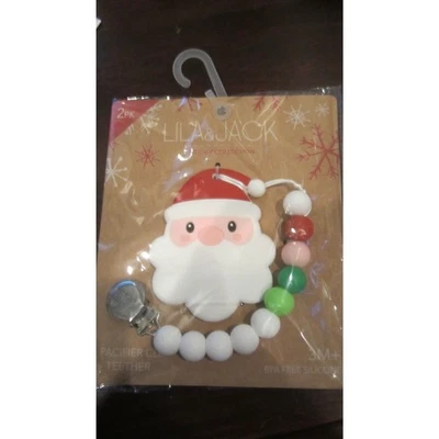 Lila & Jack Holiday Christmas Santa Pacifier Clip & BPA Free Silicone Teether - Image 1 of 2