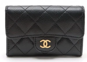 CHANEL Matelasse Black Caviar & Burgundy Leather Card Case Small Wallet GHW - Picture 1 of 8