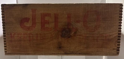 Antique WOODEN CRATE Jell-O Advertising Dovetail Corner Box Leroy, NY 14x8x6 - Image 1 of 4