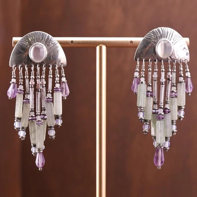 Pendientes colgantes de plata de ley amatista piedra lunar Tabra vintage Foto 1 de 4