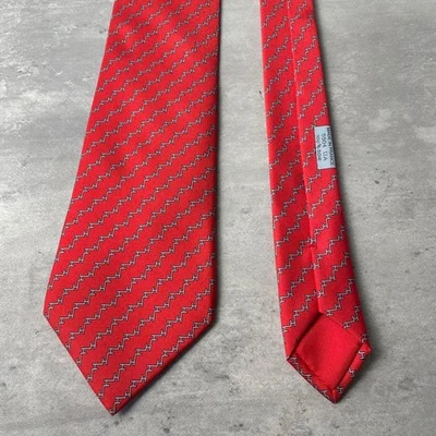 爱马仕 H 图案条纹丝绸领带红色二手 9.2 厘米宽 — 第 1/4 张图片