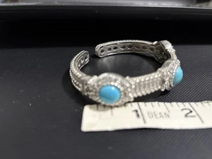 Judith Ripka Turquoise Stone Sterling Silver Hinged Cuff Bracelet - Picture 1 of 4