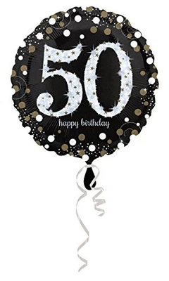 Palloncino foil mylar 50 ANNI colore NERO e ARGENTO con stampa olografica - 43 c - Immagine 1 di 2