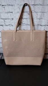 NEIMAN MARCUS PEACH Tote Shopper Shoulder Bag Mesh Cut Out Vinyl Large - Picture 1 of 8