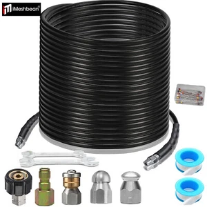 50/100/200FT Sewer Jetter Kit Pressure Washer 5800PSI Hose Kit W/ Nozzles & Pin - Picture 1 of 43