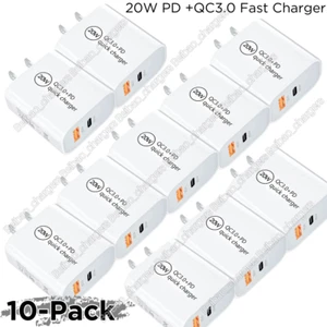 10X Dual Port Fast Charger PD 20W QC3.0 USB Power Adapter For iPhone Samsung Lot - Picture 1 of 12