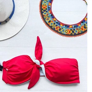 TAVIK TVK Tie Knot Reversible Bandeau Bikini Swim Top RED BLUE One-Piece Size OS - Picture 1 of 10