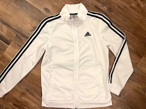 Boys ADIDAS White Full Zip Mock Neck Track Athletic Jacket Size Large L 14/16 - Picture 1 of 3