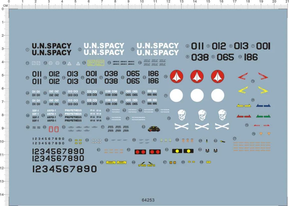 Super Detail Up 1/60 Scale VF-1A/S Macross Model Kit Water Slide Decal 64253 - Image 1 of 1