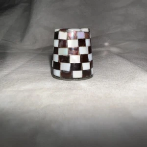 Philippines Retro metal thimble with outer of chequerboard shell- EXC - Picture 1 of 3