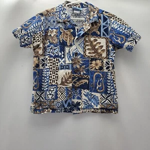 Vtg. RJC Boy's Size 6 Blue Hawaiian Button Down Top - Picture 1 of 7