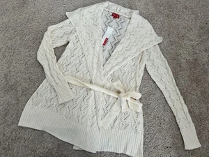 NWT Elle Open Knit Crochet CottageCore Cardigan Tie Sweater Womens Sz S - Picture 1 of 4