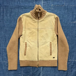 4 You Scandinavia Leather Zip Up Sweater Jacket Men’s Medium Brown Pig Workwear - Picture 1 of 19