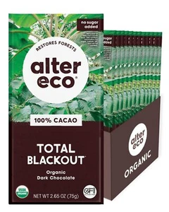 Alter Eco Chocolate Bar 100% Cacao Blackout Organic 2.65 oz Pack of 12 - Picture 1 of 1