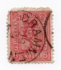 1867 - Norvegia - Cifra e stemma, 8 s. rosa usato - Foto 1 di 1
