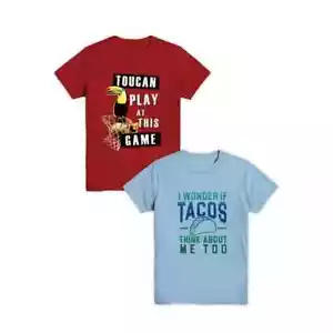 2PK Mad Engine Boys Short Sleeve Tacos Graphic Crew Neck T-Shirt Small Red/Blue - Picture 1 of 3
