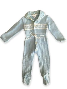 Vintage Baby Boys Embroidered Sleeper Powder Blue 0-3 Months Lambs - Picture 1 of 10