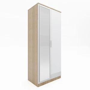 White 2 Door Wardrobe With Mirror High Gloss Bedroom Furniture Storage  - Picture 1 of 6