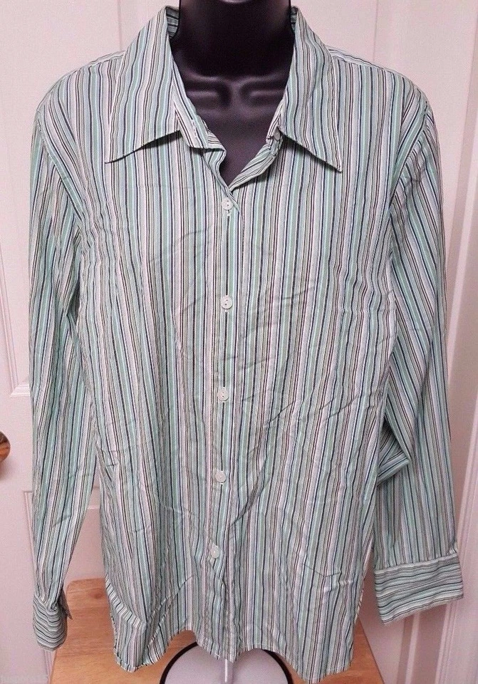 Camisa Top Blusa Mujer Villager Talla 18W Verde Azul Negro Rayas Foto 1 de 3