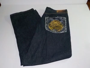 Vintage Dragon Embroidery BROOKLYN XPRESS Baggy Jeans 38x34 Y2K - Picture 1 of 13