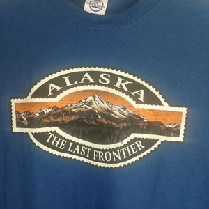 Alaska Shirt Medium The Last Frontier USA State Blue Snow Mountains New Travel - Picture 1 of 5