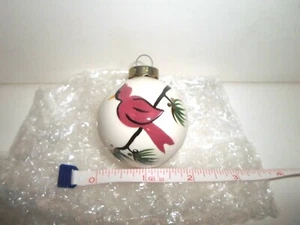 Red Cardinal Bird Christmas Round Glass Circle Ornament Pine Tree Branch *2 Inch - Picture 1 of 4